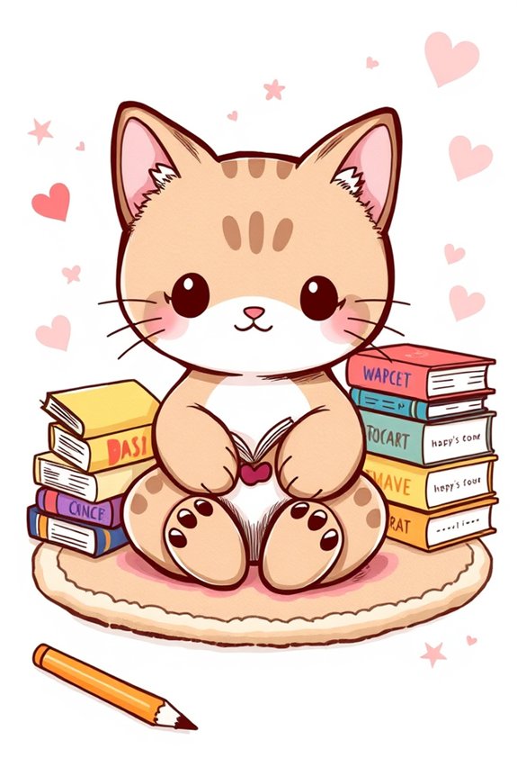 chococat with colorful books