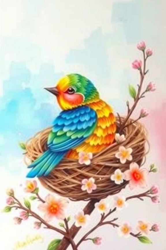 colorful bird nest drawing