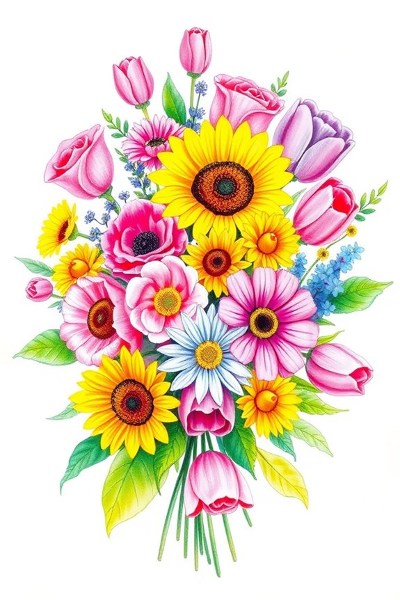 colorful bouquet drawing techniques