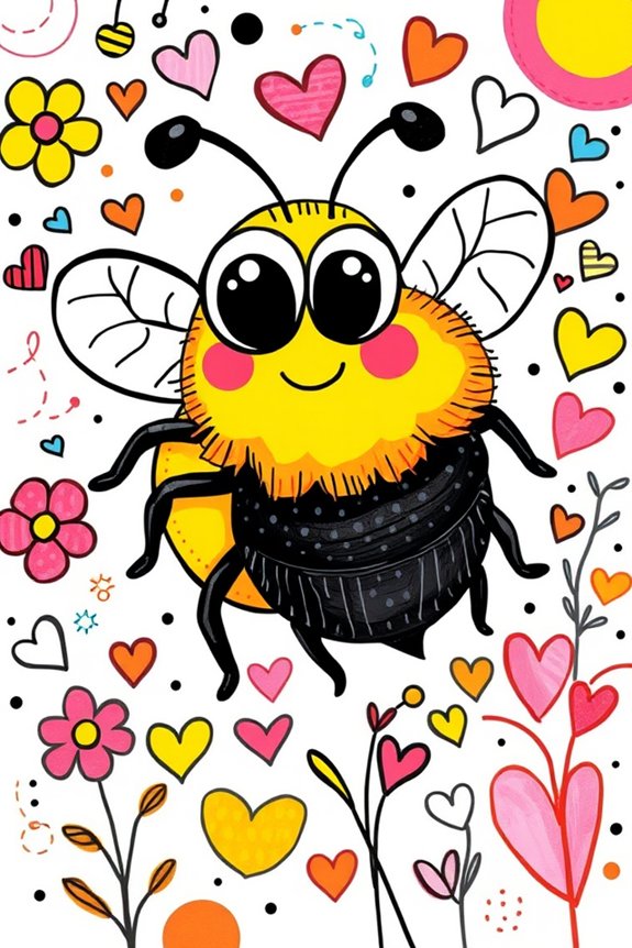 colorful bumble bee doodles