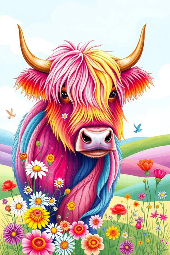 colorful cow and flowers