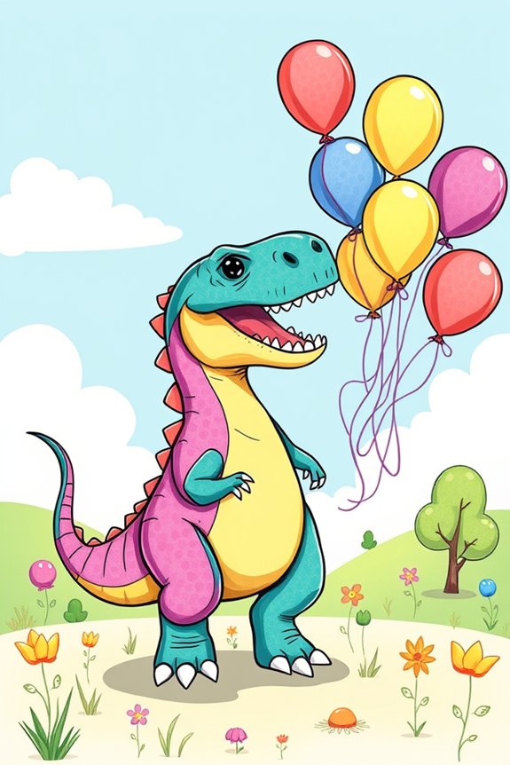 colorful dinosaur with balloons