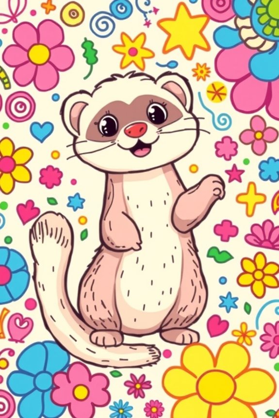 colorful ferret doodle art