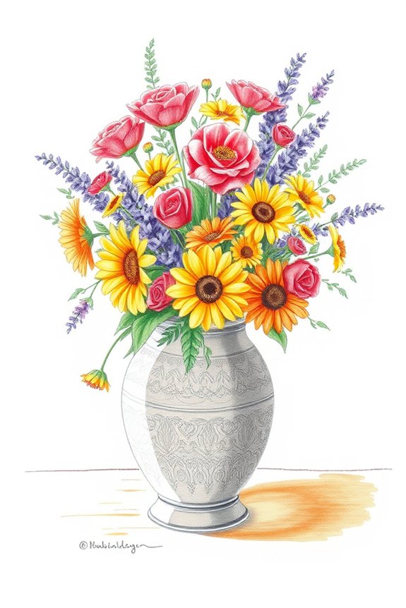 colorful flower vase drawing