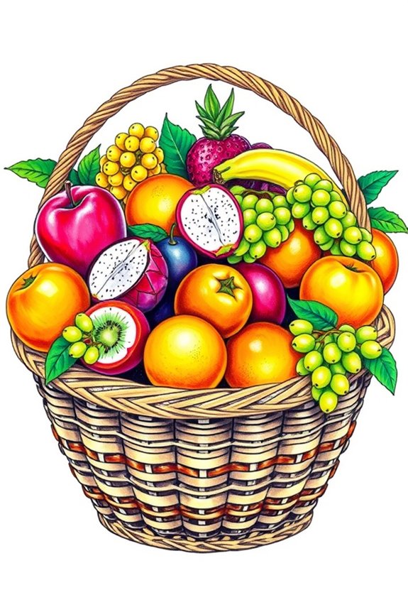 colorful fruit basket drawing