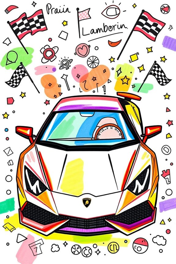 colorful lamborghini doodle art