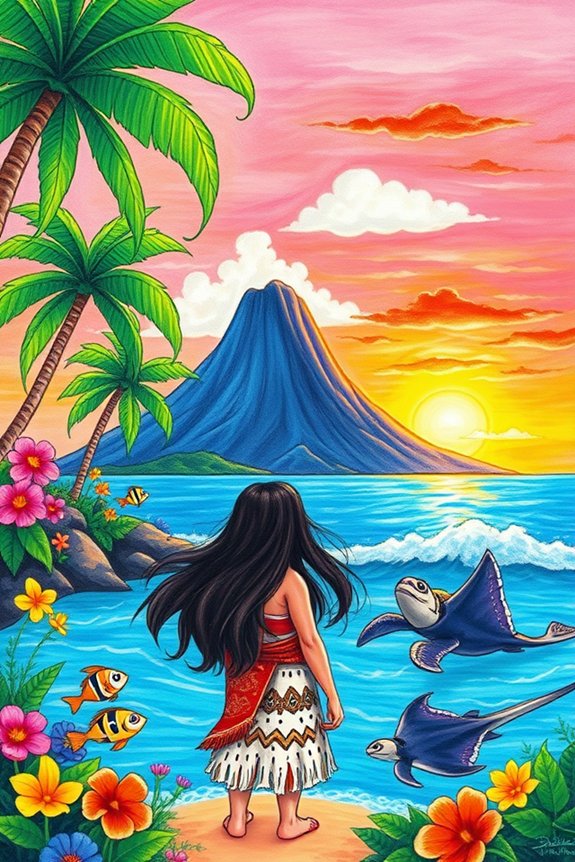 colorful moana island drawing