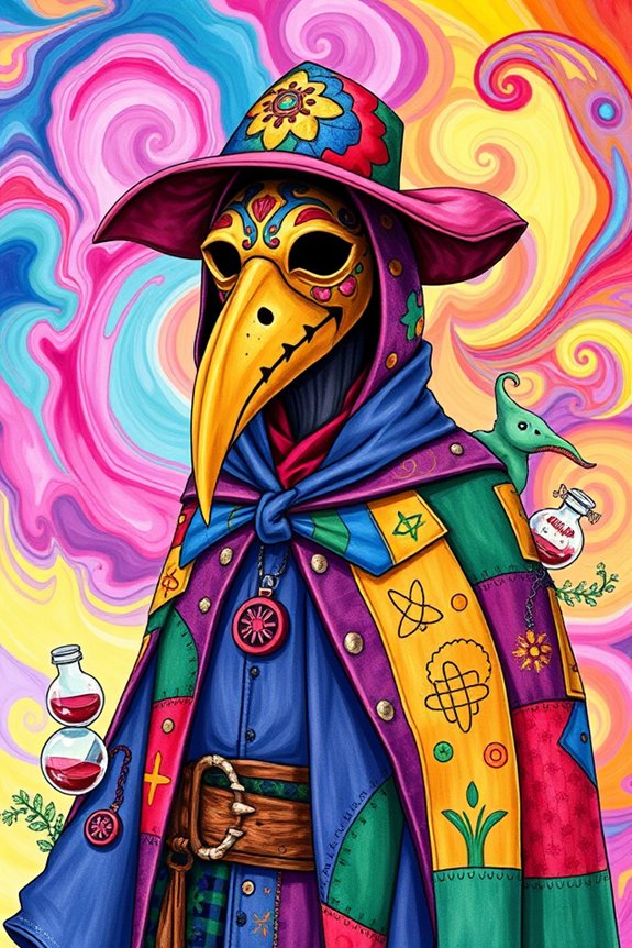 colorful plague doctor drawing