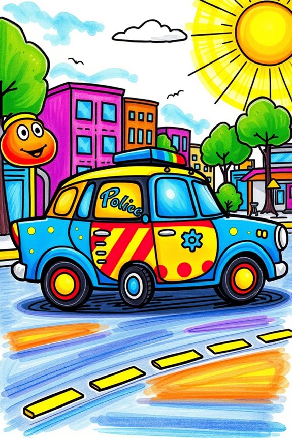 colorful police car drawing