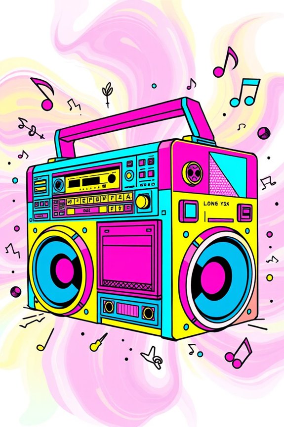 colorful retro boombox drawing