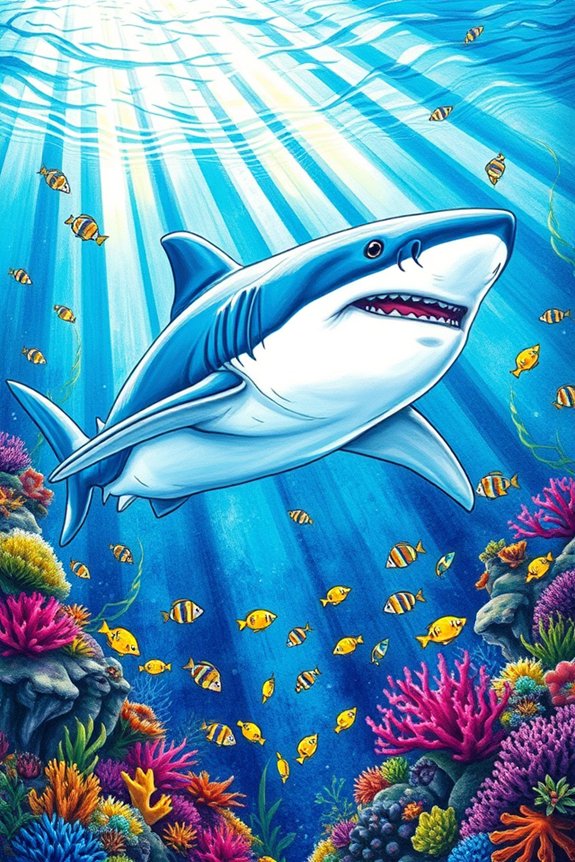 colorful shark underwater drawing
