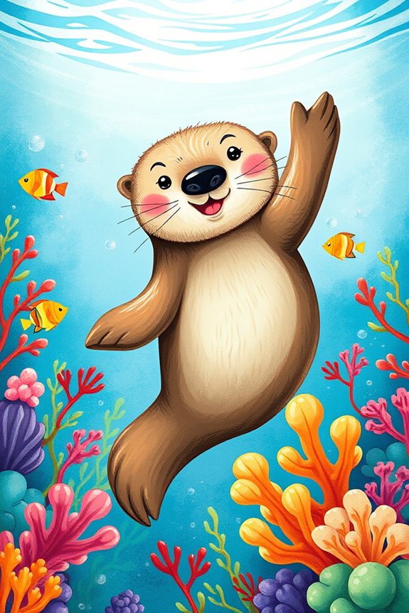 colorful underwater sea otter