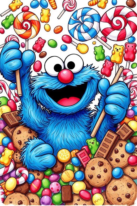 cookie monster candy drawing