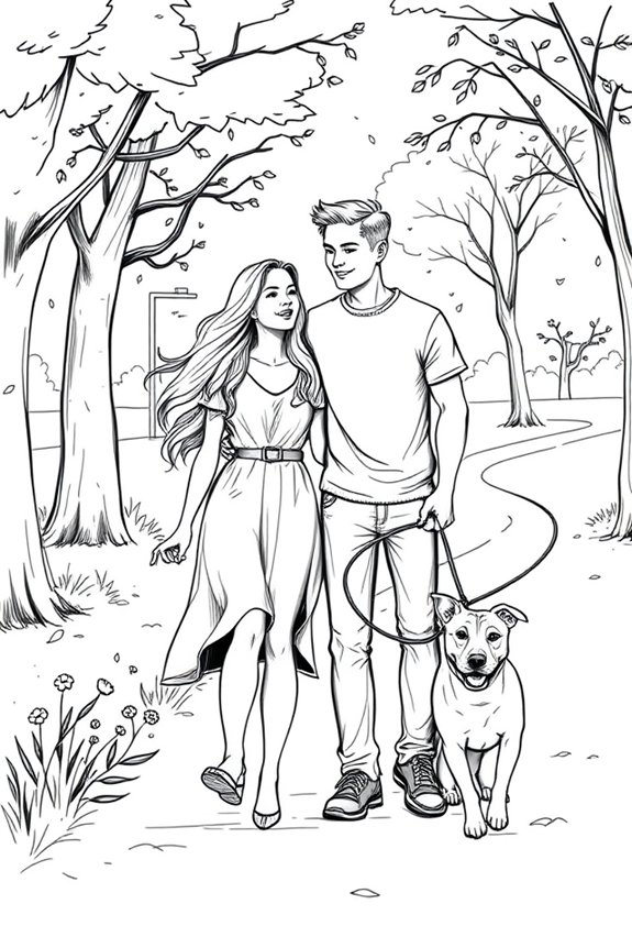 couple walking their dog