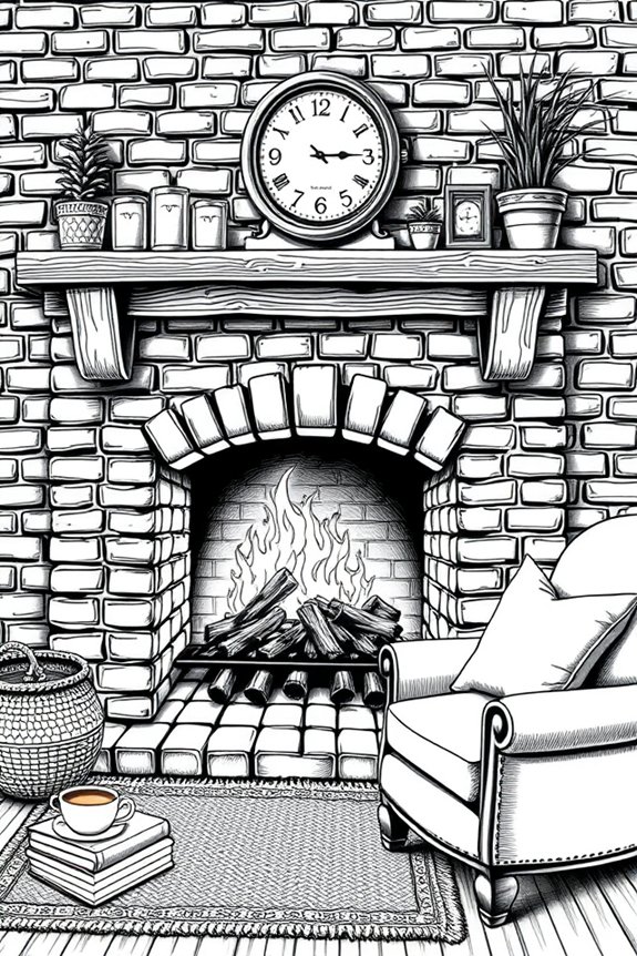 cozy brick fireplace drawing