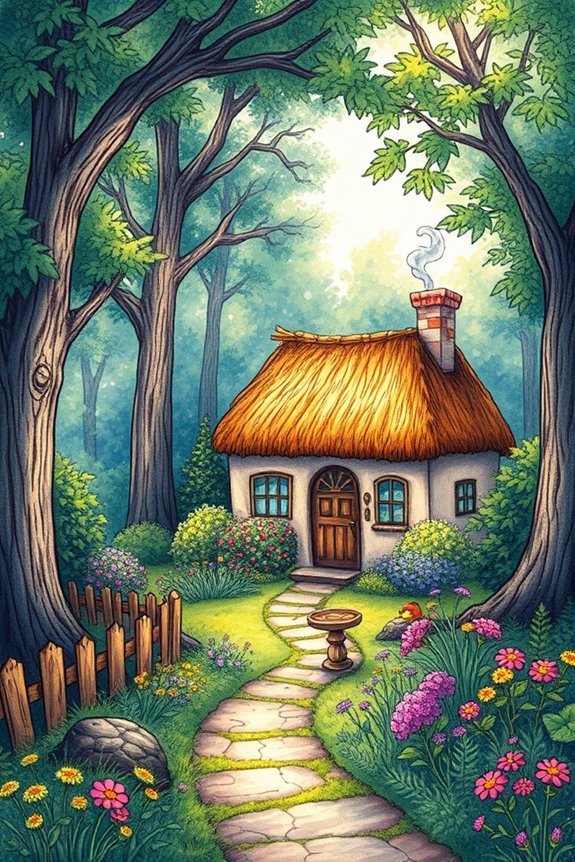 cozy woodland cottage drawing