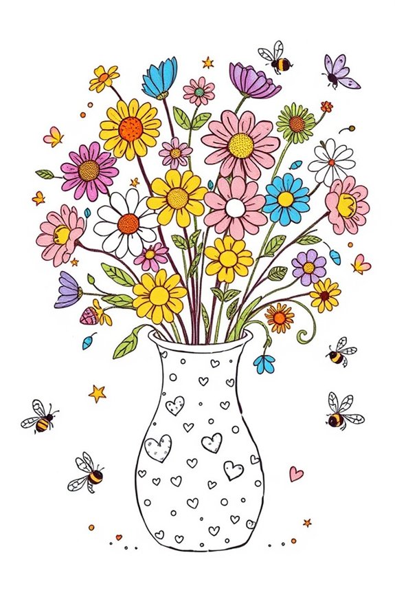 creative doodle flower vase