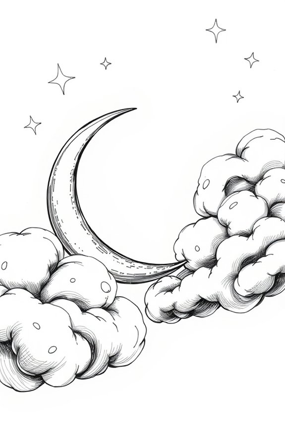 crescent moon and clouds