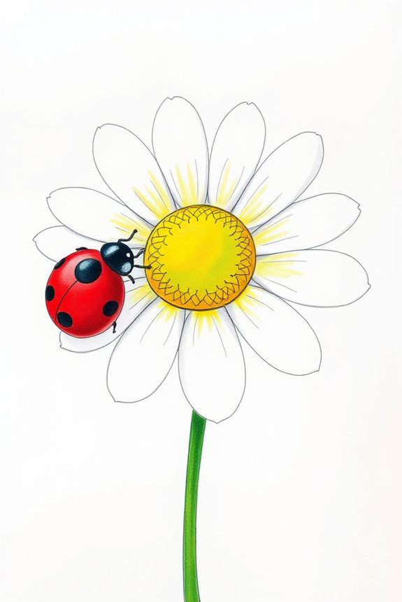daisy flower and ladybug