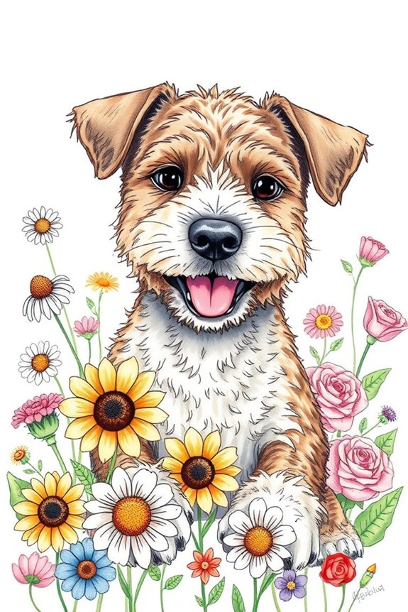 doodle pitbull flower art
