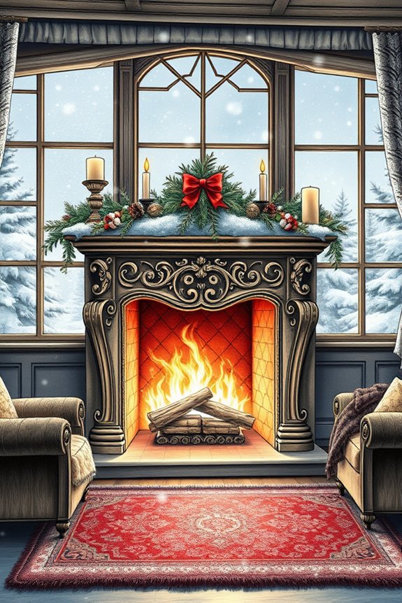 elegant winter fireplace drawing