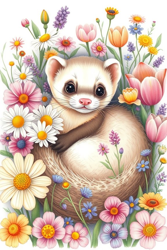 ferret surrounded by flowers