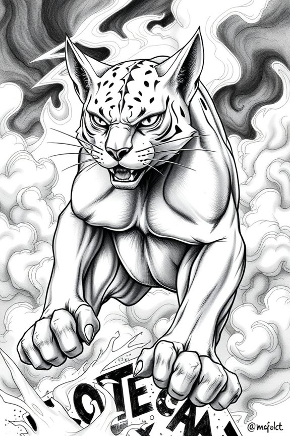 fierce black and white drawing