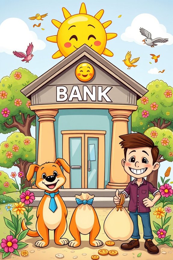friendly cartoon bank scene