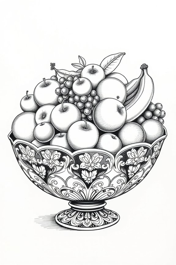 fruit bowl ink drawing