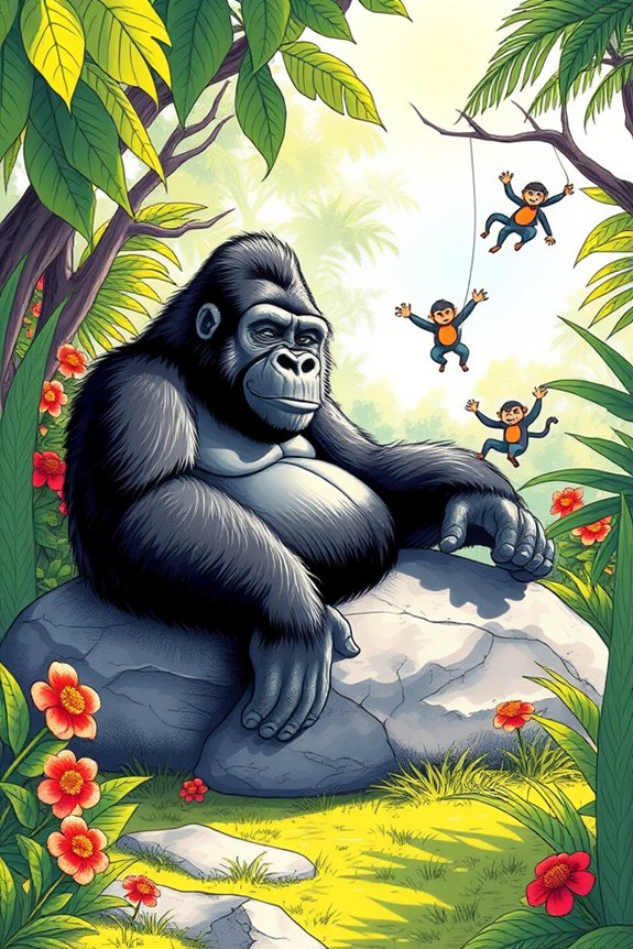 gorillas playing in sunlight