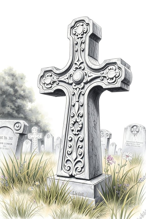 grave drawing with cross
