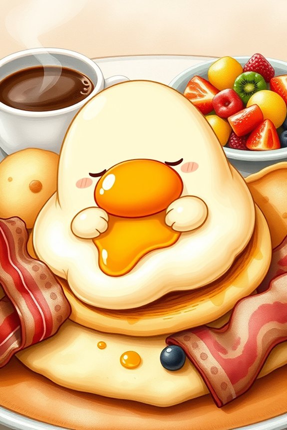 gudetama with breakfast foods