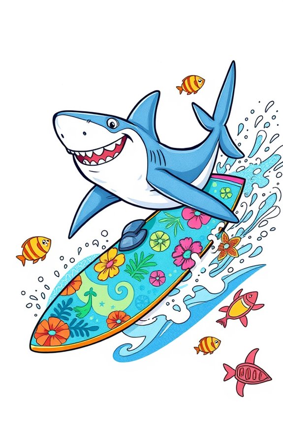 hammerhead shark surfing drawing