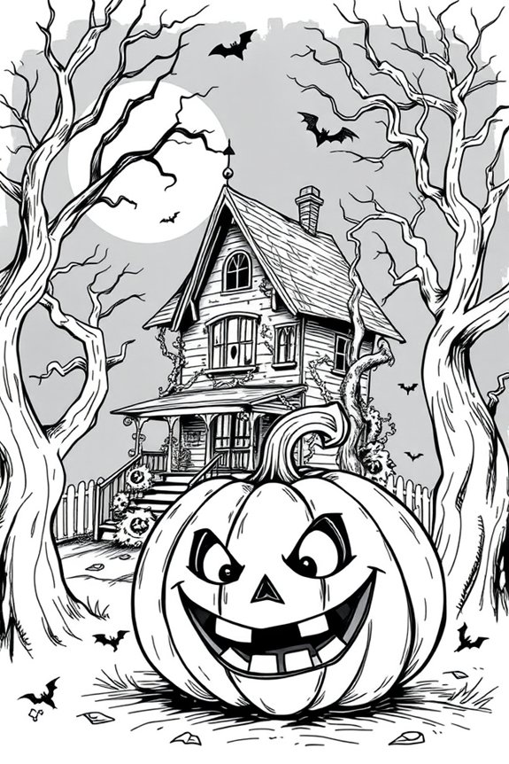 haunted house pumpkin drawing
