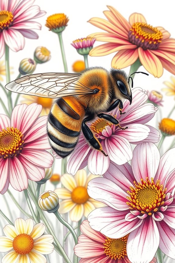 honey bee flower drawing