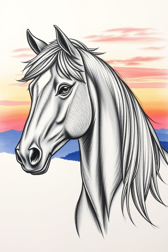 horse head sunset drawing