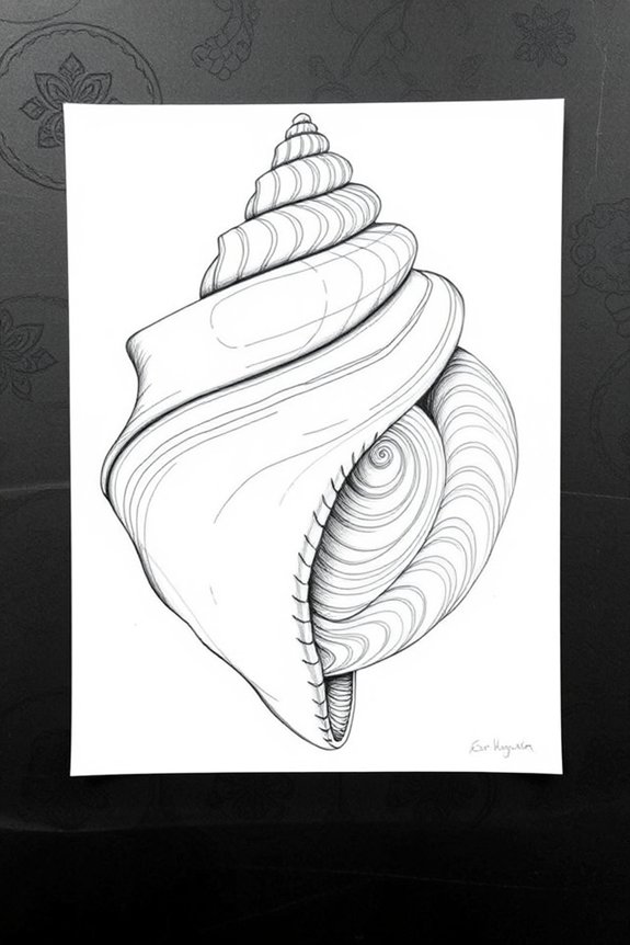 intricate seashell contour drawing