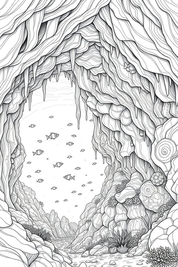 intricate underwater cave illustration