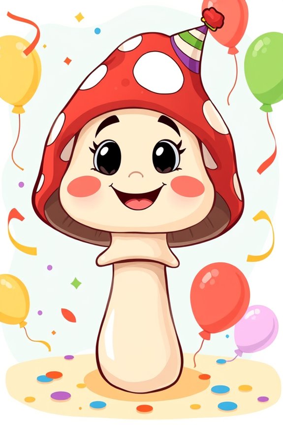 joyful cartoon mushroom party