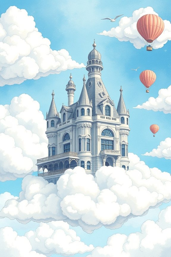 mansion among whimsical clouds