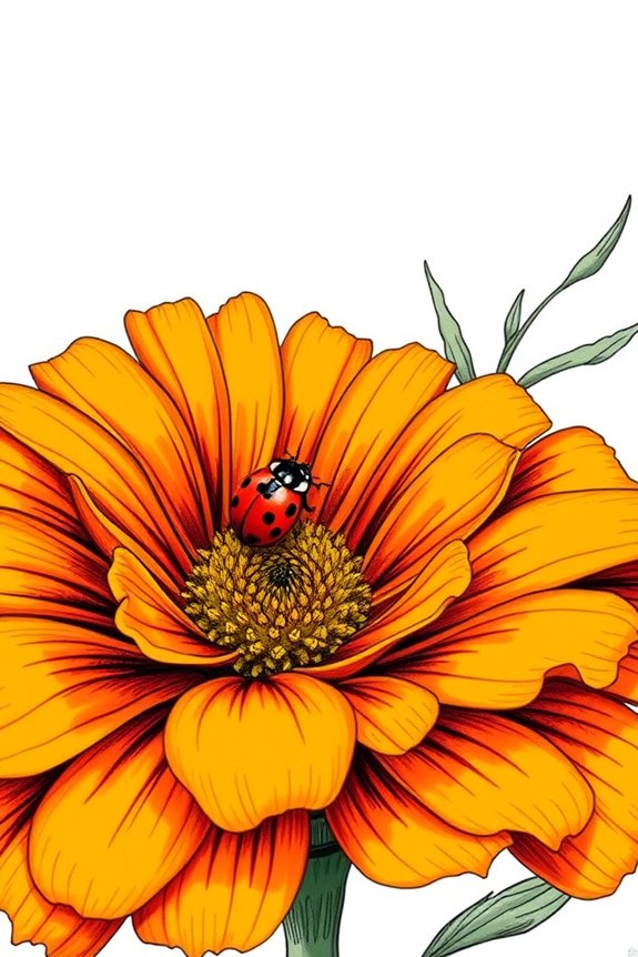marigold and ladybug drawing