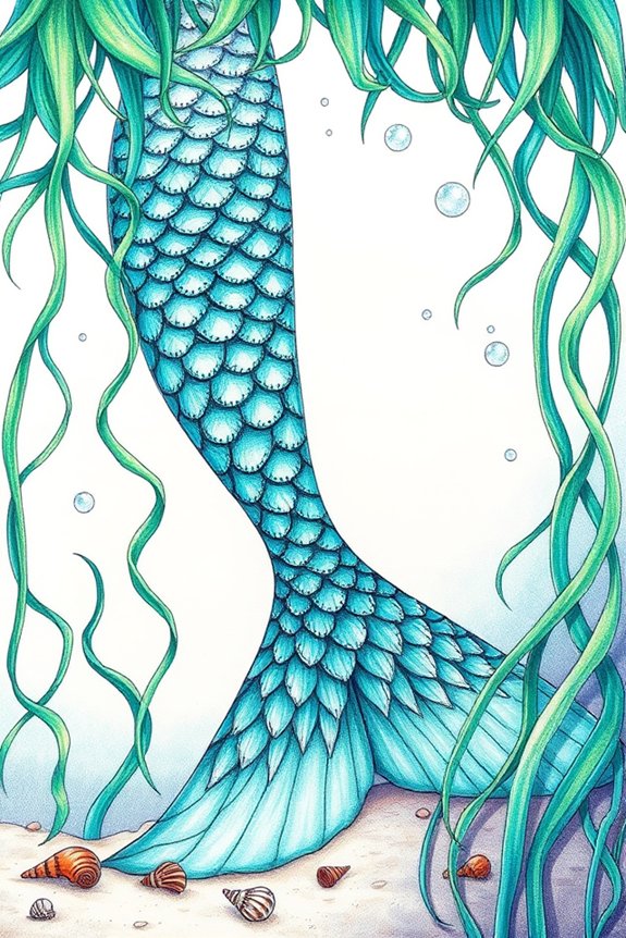mermaid tail amidst seaweed