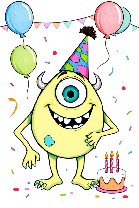 mike wazowski party hat drawing