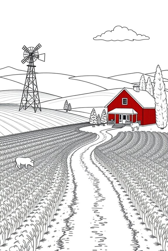 minimalist farm landscape drawing