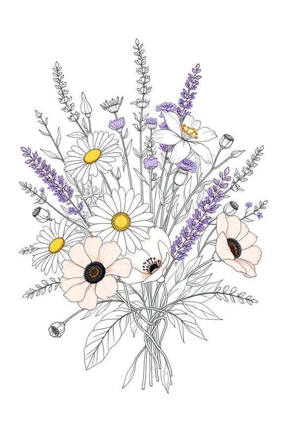 minimalist wildflower bouquet drawing