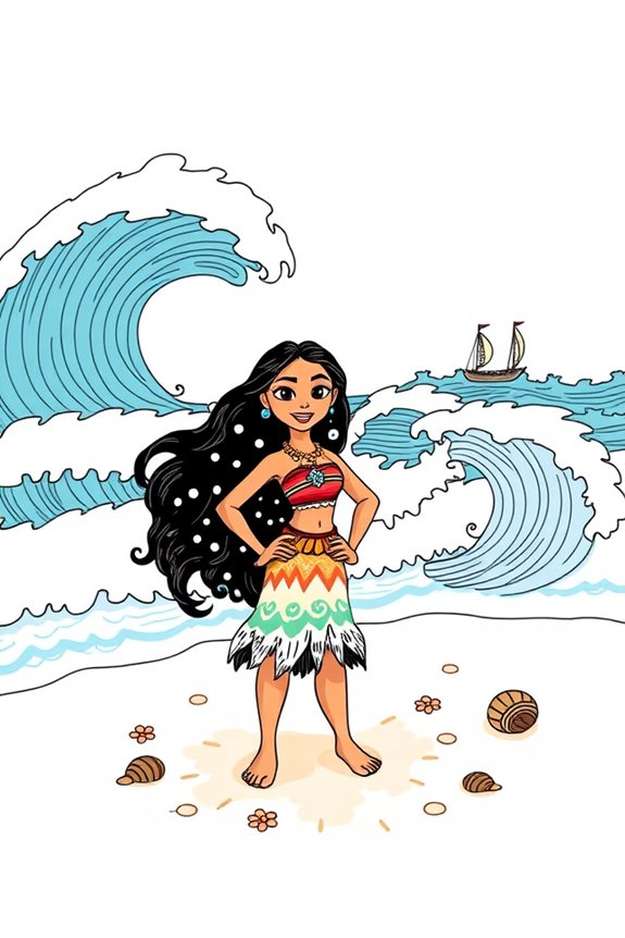 moana doodle with waves