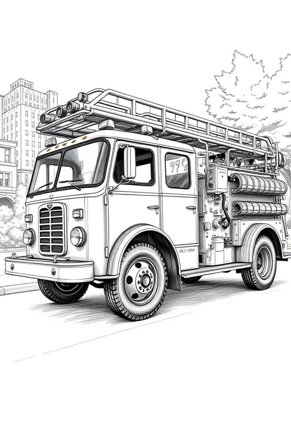 monochromatic fire truck drawing