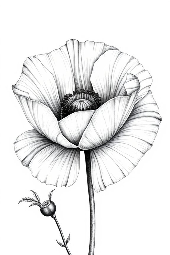 monochromatic poppy flower drawing