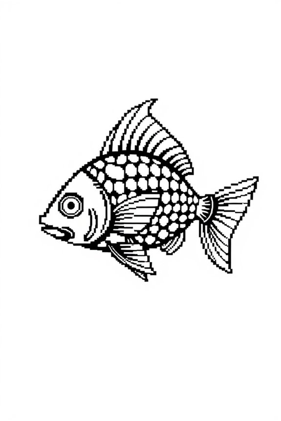 monochrome fish pixel art