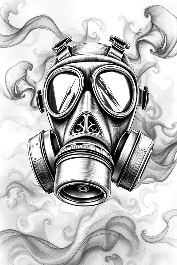 monochrome gas mask artistry